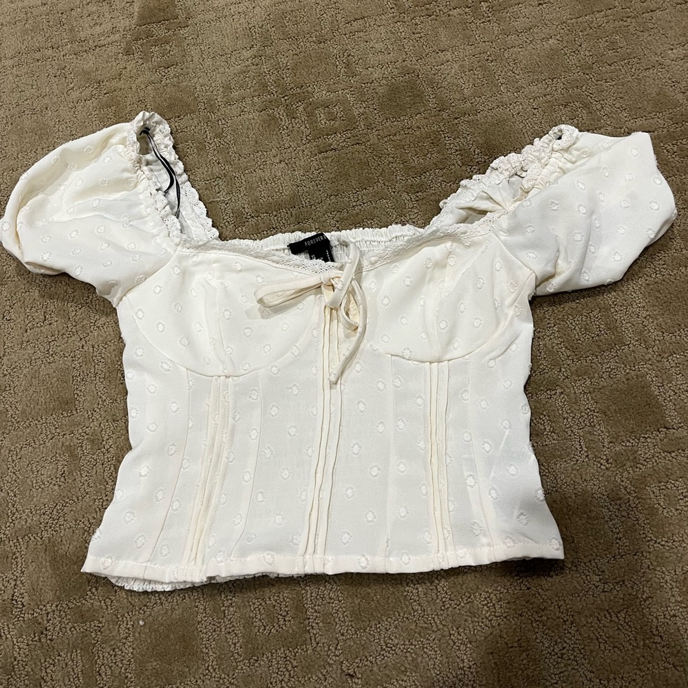forever 21 corset/puff sleeve white top